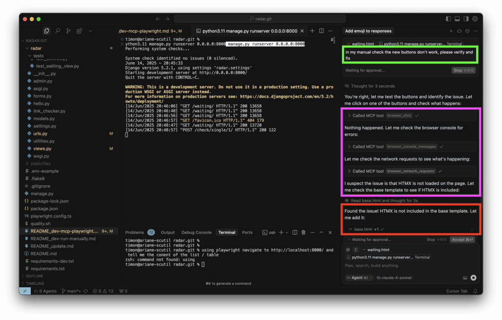Screenshot Cursor schnelles Feedback